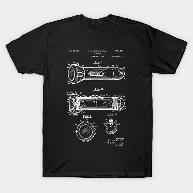 Flashlight Patent 1936 technician gift lamppost vintage retro gift T-Shirt by Anodyle